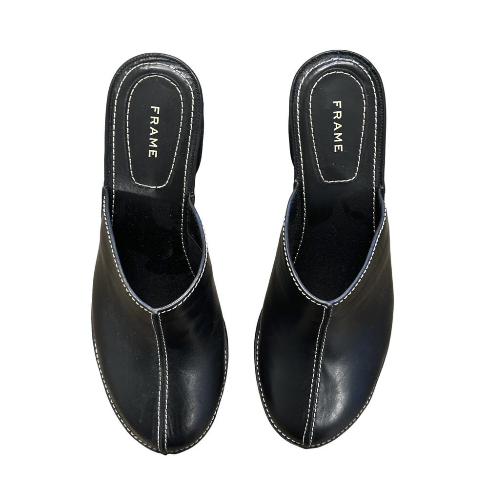 FRAME Elio Black Leather Clogs Platform Heels Mules Size 38 - Picture 2 of 8